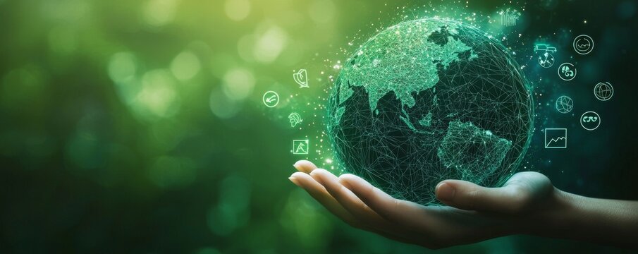 Wireframe hands holding digital globe evoking global connection and technology concepts