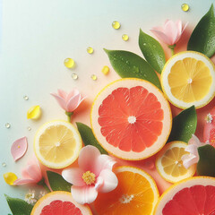 A close-up view of vibrant citrus fruit slices, such as lemons and grapefruits Generated by AI