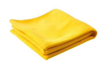 close-up shot of a yellow microfiber cleaning cloth, isolated on a white background
