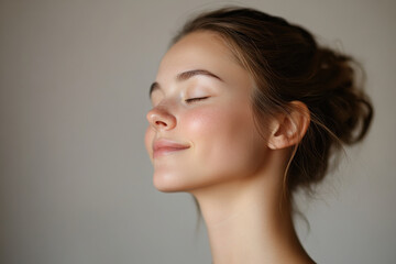 A close up of a girl's face with her eyes closed