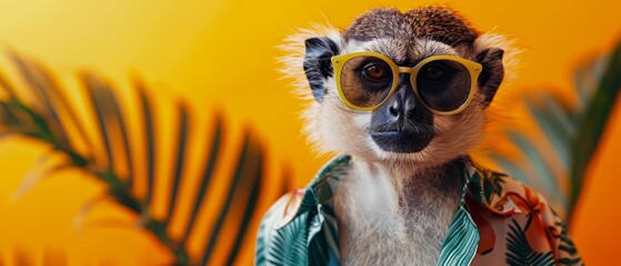 Monkey in Sunglasses and Hawaiian Shirt