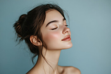 Fototapeta premium A close up of a girl's face with her eyes closed