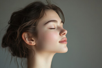 Fototapeta premium A close up of a girl's face with her eyes closed