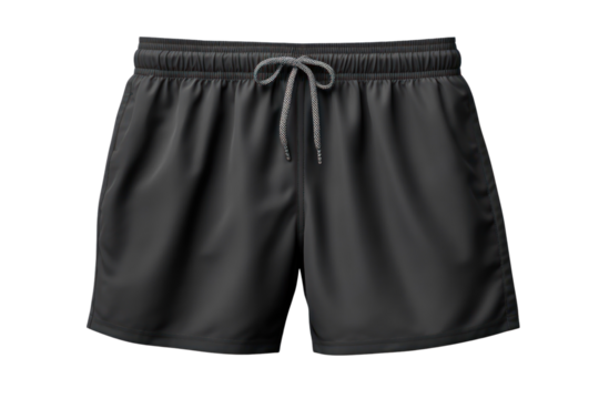 classic black men's swim trunk with a drawstring closure, isolated on a white background. - Powered by Adobe
