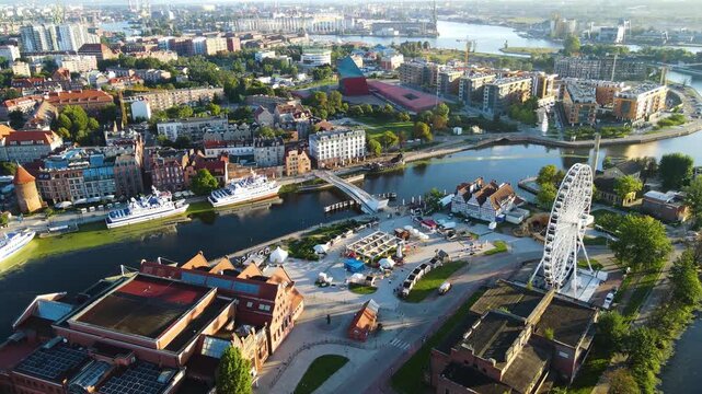 Gdansk Drone aerial view of the city architecture center Europe Poland