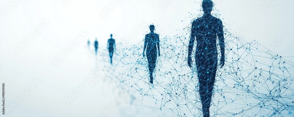 Poster digital wireframe people connected by a network representing technology and communication