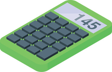 Green calculator showing number 145 on display is calculating result of financial operation