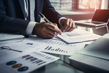 Obraz premium Business Professional Organizing Documents and Charts on Desk