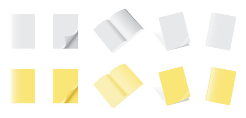 Set of magazine covers from different sides isolated on transparent background.