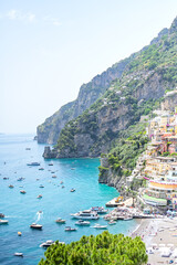 View of Positano village along Amalfi Coast in Italy . Positano, italy. Amalfi Coast and...