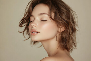 Naklejka premium A close up of a girl's face with her eyes closed