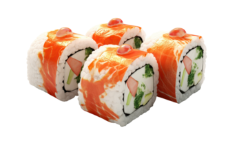 3D sushi rolls on white background Show details of rice and seaweed