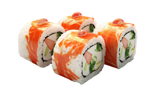 3D sushi rolls on white background Show details of rice and seaweed