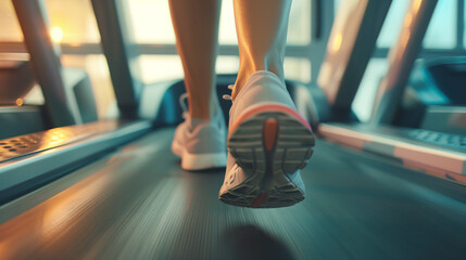 Runner's shoes on a treadmill