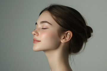 A close up of a girl's face with her eyes closed