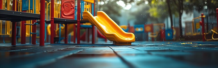 Vibrant Kids Playground with Colorful Slides and Structures