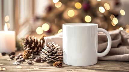 White Mug with Christmas Decorations