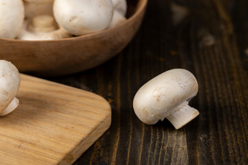 fresh, not cooked mushrooms, white champignons
