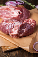 a sliced piece of pork meat from the neck