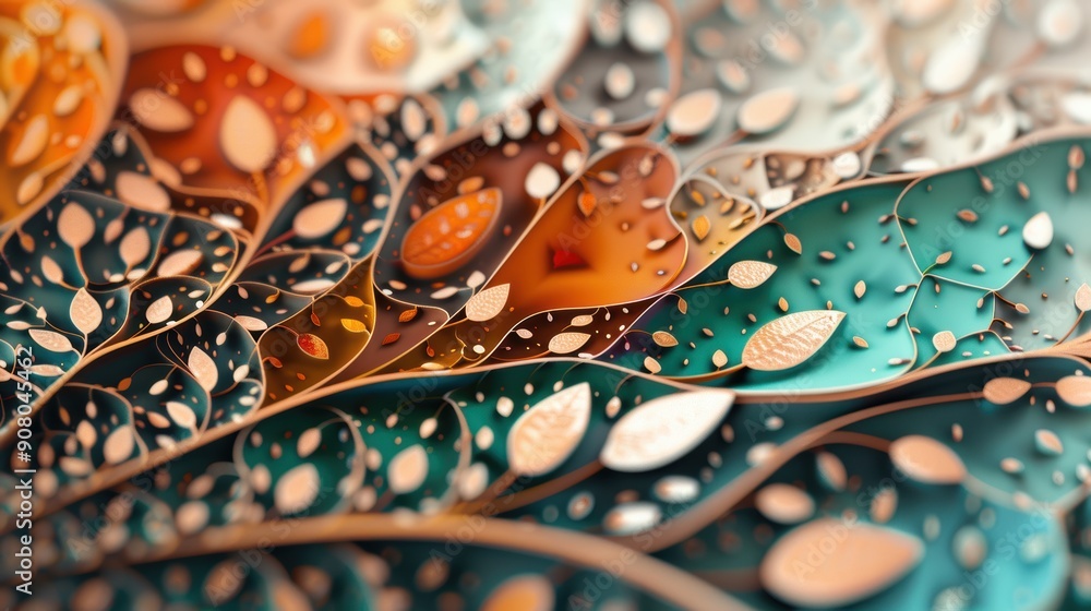 Poster a captivating abstract art piece demonstrating the golden ratio through elaborate fractal patterns, 