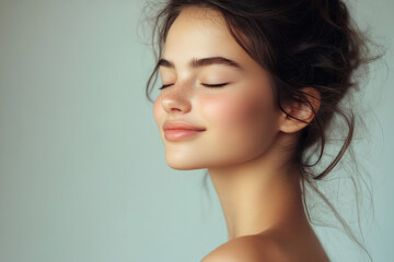 Fototapeta premium A close up of a girl's face with her eyes closed