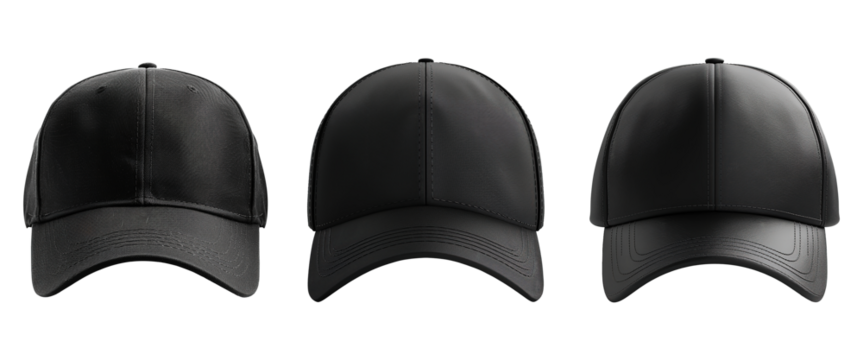Black Caps Set on Transparent Background