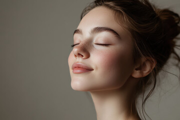A close up of a girl's face with her eyes closed