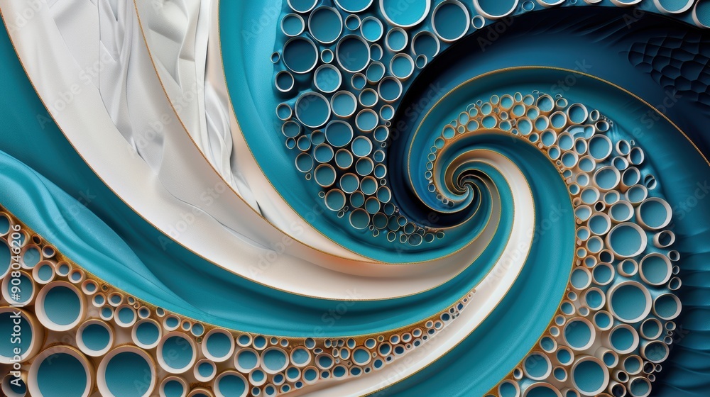 Poster A mesmerizing abstract art piece illustrating the golden ratio with swirling patterns and vibrant colors, featuring intricate textured surfaces that create a dynamic and visually appealing