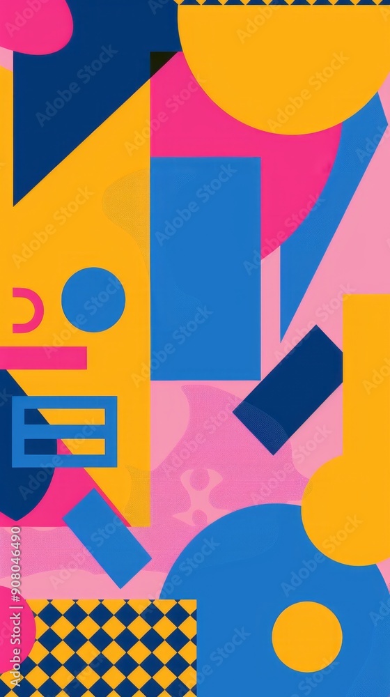 Poster abstract geometric shapes pattern. colorful geometric shapes design with vibrant colors and a checke