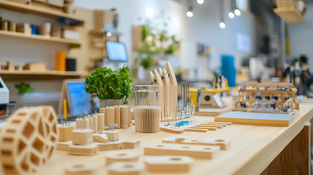 Linear Arrangement of Product Iterations on Wooden Table, Highlighting Progressive Design Updates