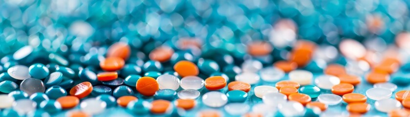 close up of plastic microbeads under microscope, pollution on microscopic level, environmental threat, copy space for text