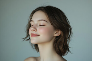 Fototapeta premium A close up of a girl's face with her eyes closed