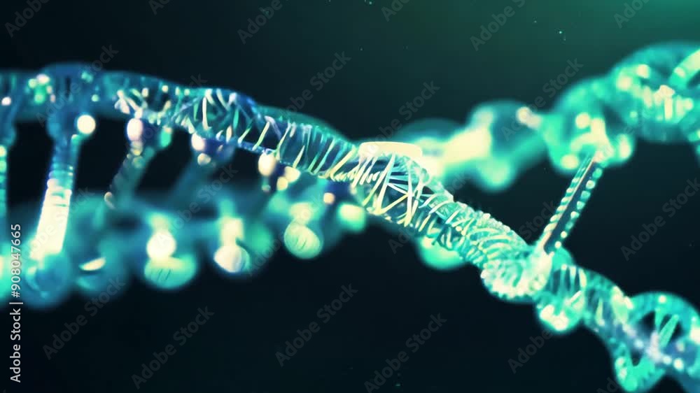 Poster abstract glittering dna double helix rotating in futuristic animation generative ai