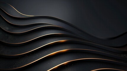 Elegant abstract background featuring black and gold wavy lines with dotted texture, creating a luxurious and modern visual effect.
