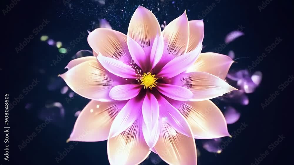 Poster abstract particle flower blooming in dynamic animation generative ai