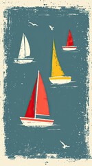 Colorful Sailboats on a Vintage Ocean Background