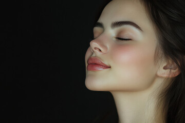 A close up of a girl's face with her eyes closed