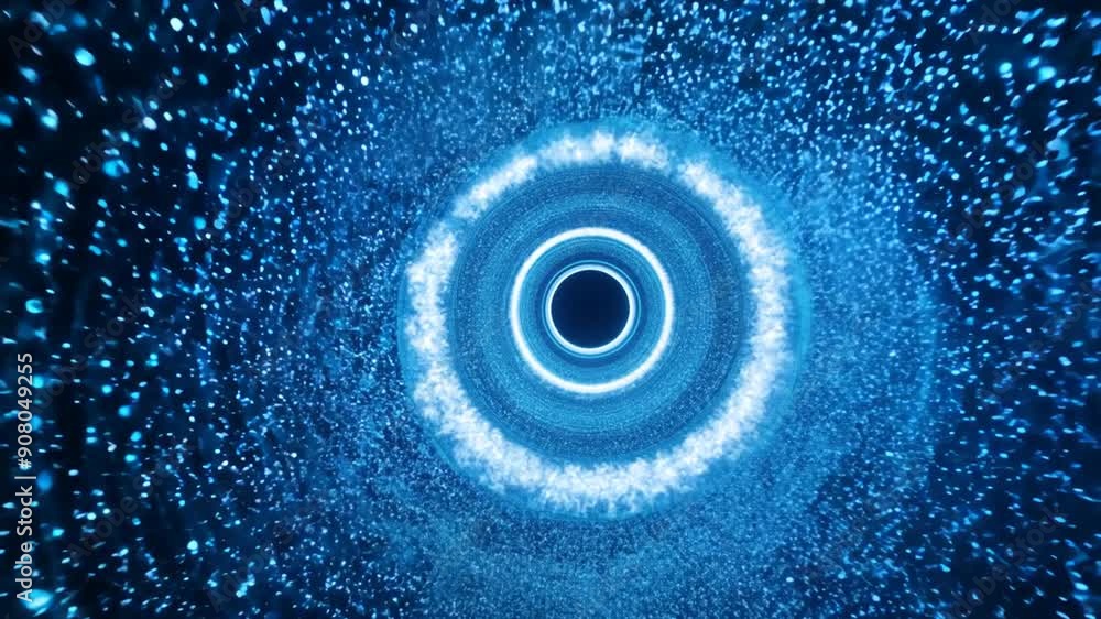 Poster modern blue particle abstract circle tunnel looping background generative ai