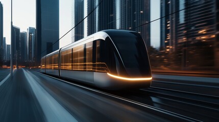 Fototapeta premium Electric public transport system, representing sustainable commuting, high-resolution photo, realistic photo