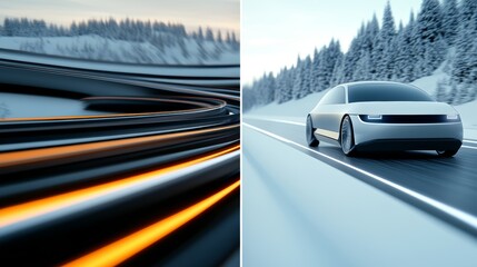 Obraz premium Autonomous vehicles on smart highways, depicting the future of transportation, high-resolution photo, realistic photo