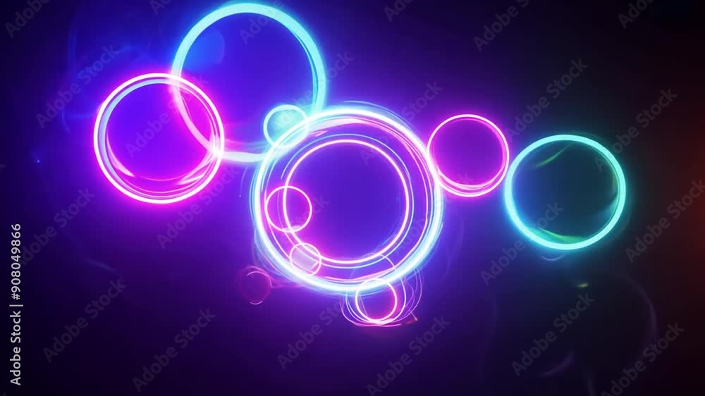 Poster abstract neon circles with vibrant colors in a looping animation generative ai