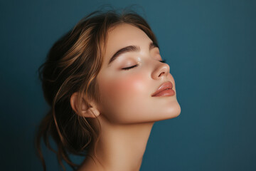 Fototapeta premium A close up of a girl's face with her eyes closed