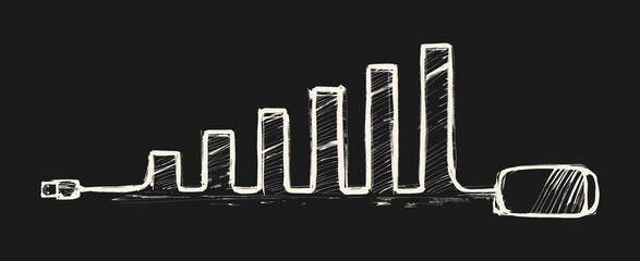 A hand drawn illustration depicting a mouse that creates an ascending graph from left to right