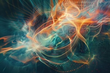 Fototapeta premium Swirling colors and luminous lines intertwine in a vibrant dance, creating a sense of movement and energy in an abstract space.
