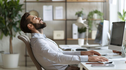 Office worker taking a moment to perform a seated forward bend at their desk 