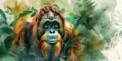 Obraz premium Orangutan Painted in Watercolors