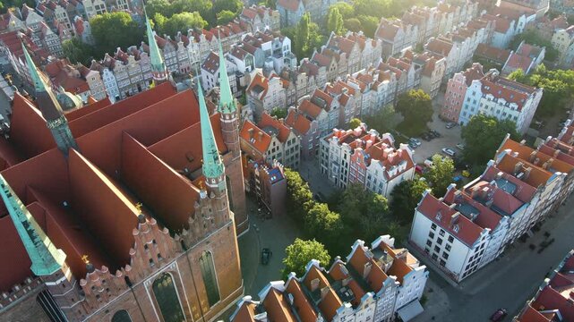 Gdansk Drone aerial view of the city architecture center Europe Poland
