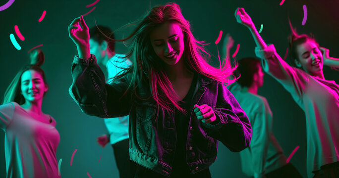 Große Tanzveranstaltung Mit Dynamischen Menschen Auf Der Bühne In Einem Lebhaften Disco Ambiente