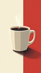 Minimalist Coffee Mug with Steam on Colorful Background