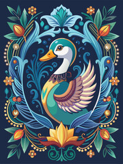 Fototapeta premium Ornate Floral Frame with a Duck in the Center